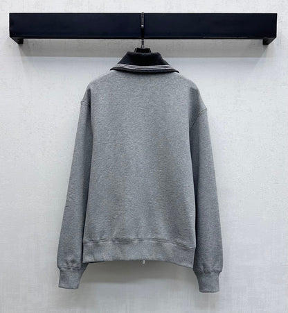 Miu Miu Fleece Jacket Zippered Grey Cotton 341877