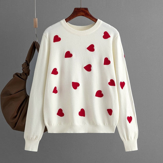 Round Neck Love Pullover Loose Sweater