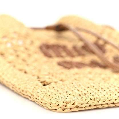 Raffia Crochet Drawstring Pouch Naturale Cognac