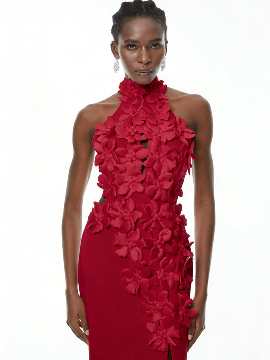 Clara Halterneck 3D Petal Maxi Dress