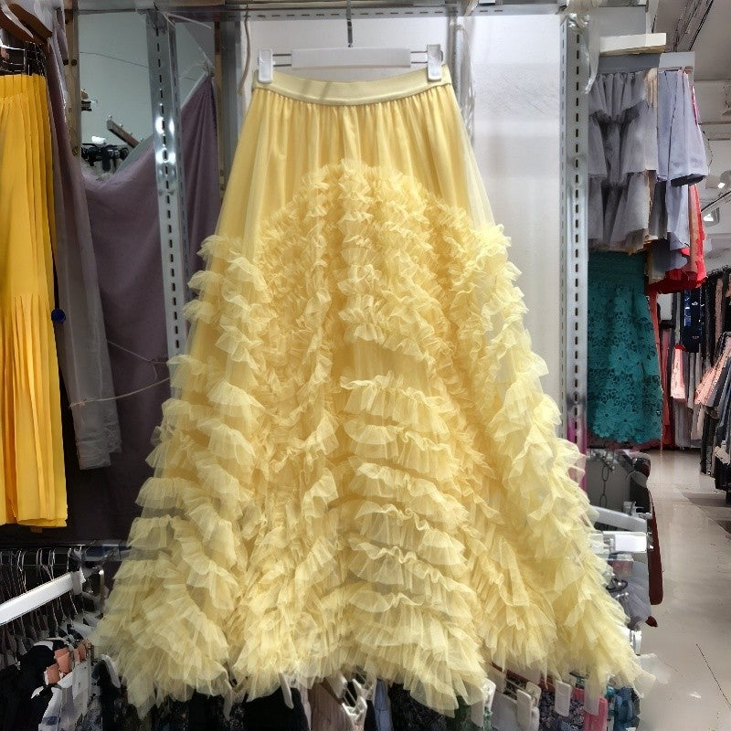 Sheer Slimming Layered Midi Skirt Polyester Loose Paneled
