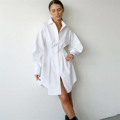 Solid Color Waist Long Sleeve Slim Fit Dress