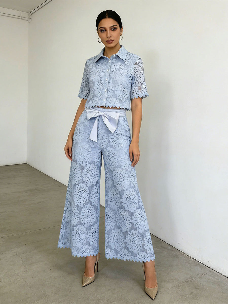 Celine Hollowed-Out Lace Two Piece Set