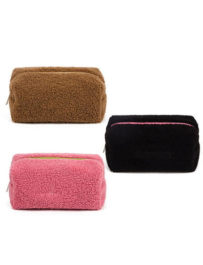 Solid Color Plush Portable Cosmetic Bag