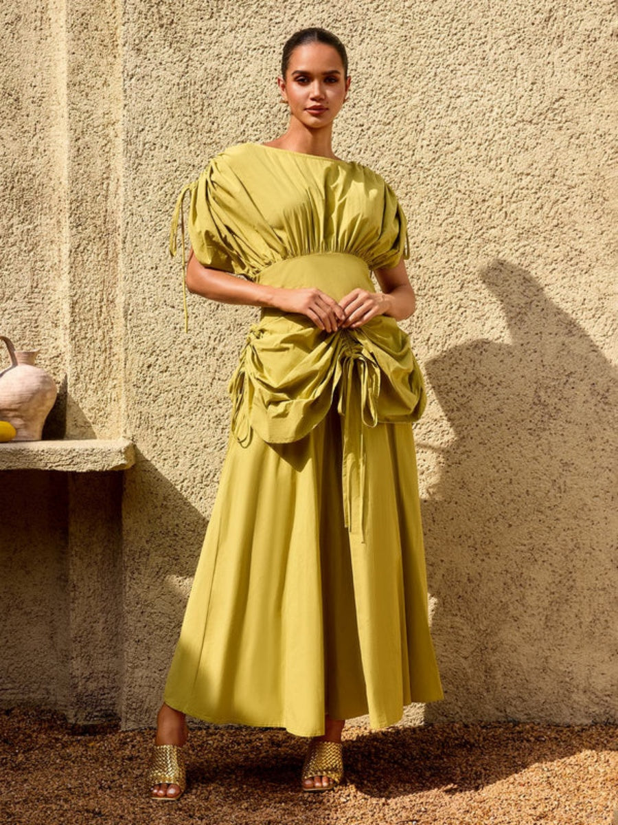 Zara Structured Ruched-Waist Maxi Dress