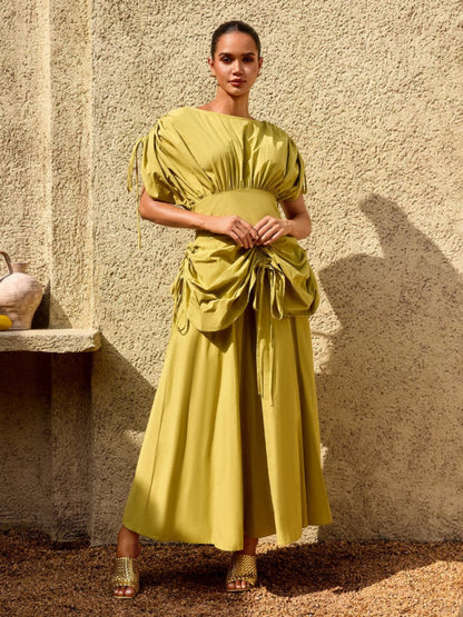 Zara Structured Ruched-Waist Maxi Dress