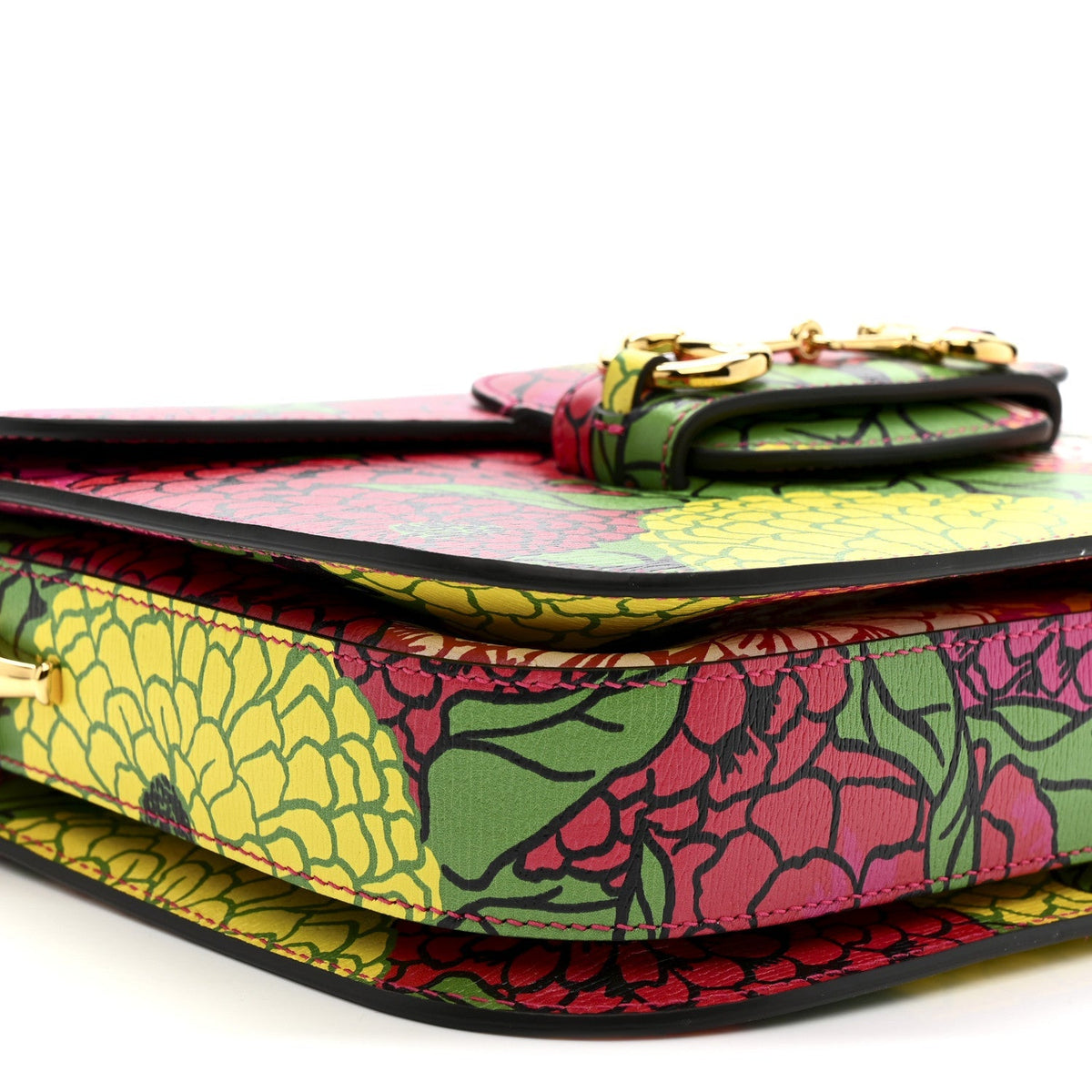 X KEN SCOTT New Shangai Calfskin Pomponica Print Horsebit 1955 Shoulder Bag Multicolor Fuxia Pompon