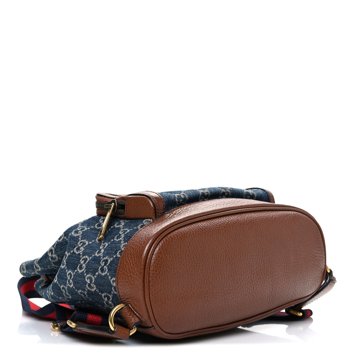 New Denim GG Monogram Retro Interlocking G Buckle Backpack Blue Tea Cuir