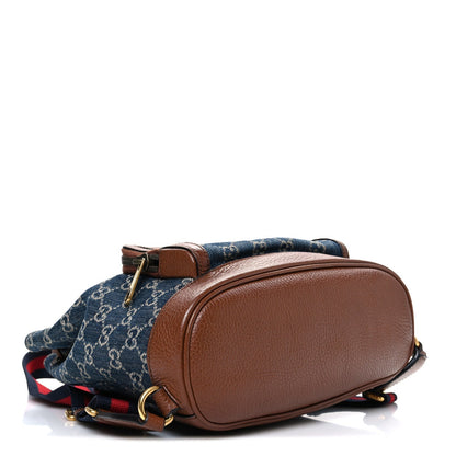 New Denim GG Monogram Retro Interlocking G Buckle Backpack Blue Tea Cuir