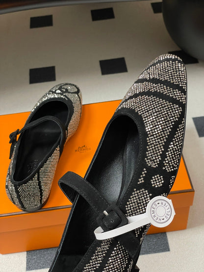Hermes 26 Light Ballet Flat Metallic Gray in Suede 594342