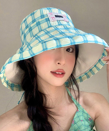 Chic Green Plaid Lace Up Versatile Bucket Hat