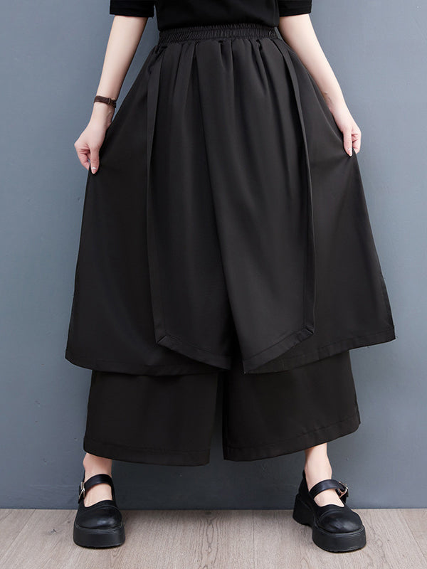 Wide Leg Cropped Solid Color Casual Pants Bottoms Culotte