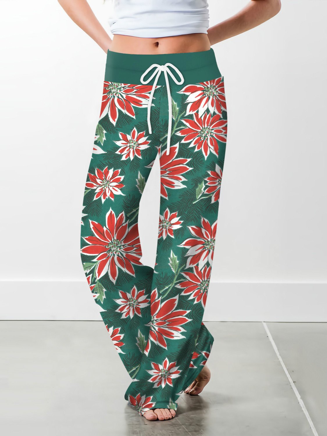 Flake Fashion Woman Digital Printing Loose Casual Flower Pattern Pants Wide Leg Yoga Pants 234