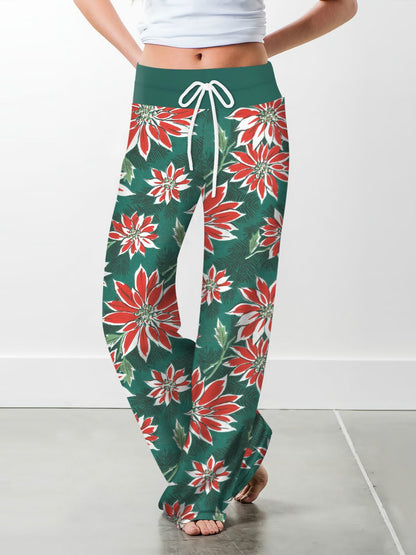 Flake Fashion Woman Digital Printing Loose Casual Flower Pattern Pants Wide Leg Yoga Pants 234