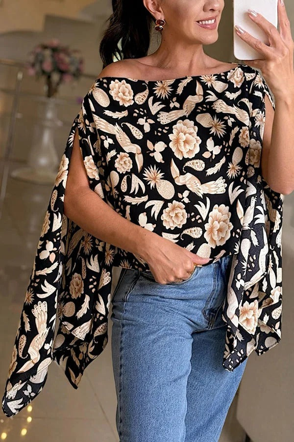 Lisette Unique Print Batwing Sleeve Loose Blouse ( Includes Tube Top）