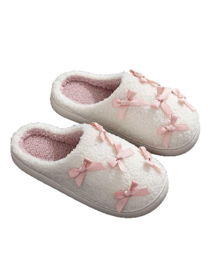 Bow Knot Plush Warm Winter Indoor Slippers