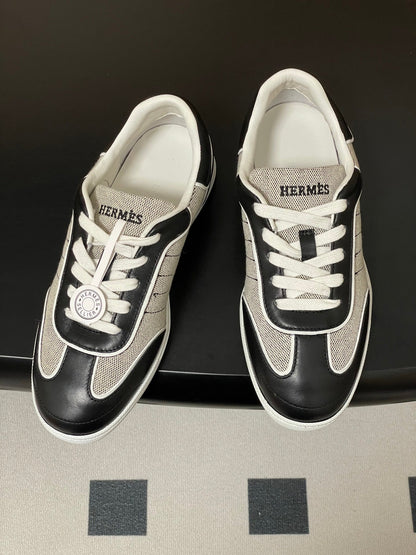 Hermes 26 Match Sneakers Black Gray in Calfskin 594336