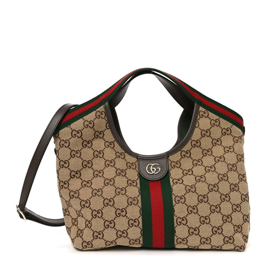 Monogram Web Small Giglio Tote Beige Dark Brown