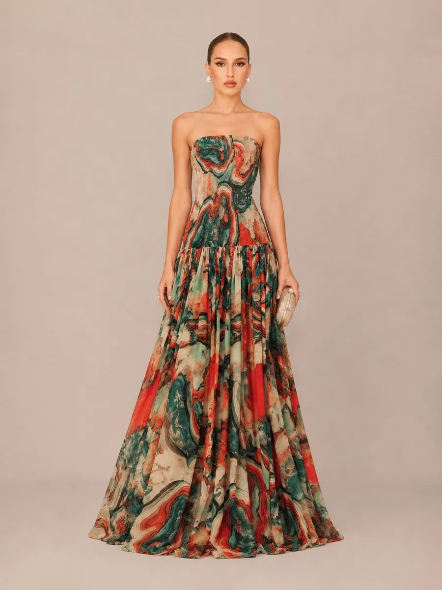 Liora Printed Strapless Maxi Dress