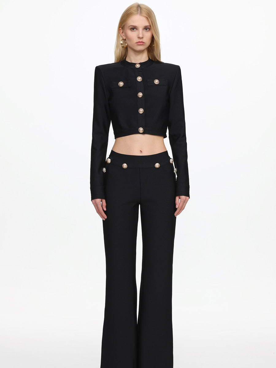 Olivia Classic Long Sleeve Gold Button Bandage Two Piece Set