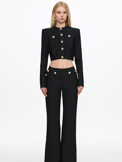 Olivia Classic Long Sleeve Gold Button Bandage Two Piece Set