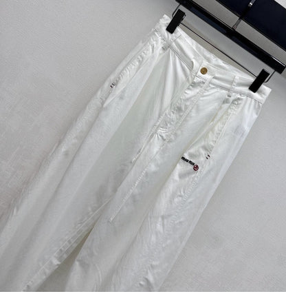 Miu Track Pants White Cotton Tencel Fabric 350246