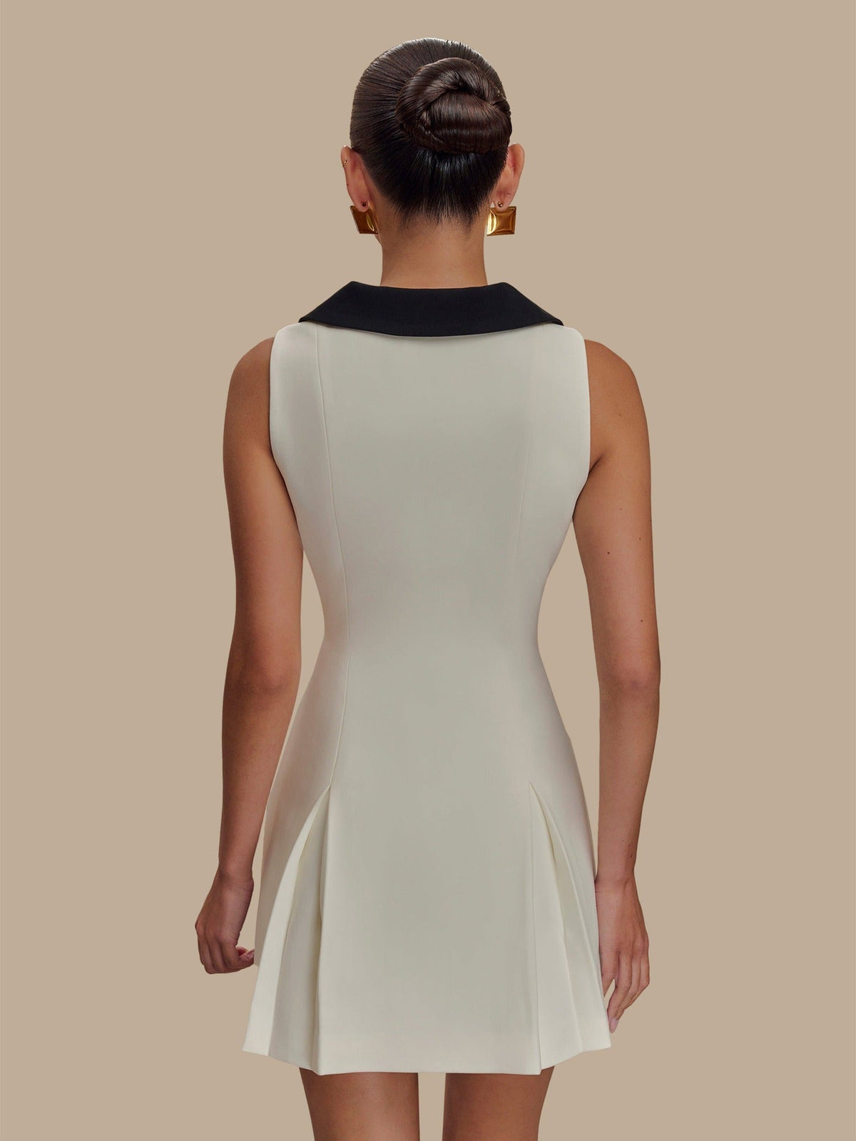 Lapel Mental Buttons Sleeveless Mini Dress