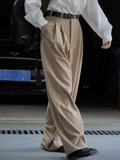 High Waisted Loose Pleated Solid Color Split-Joint Casual Pants Bottoms Trousers