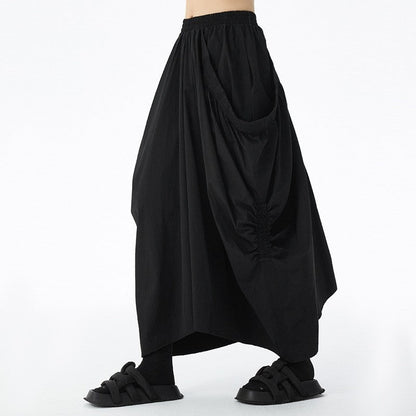 Cotton Pleated High Waist Loose Skirt