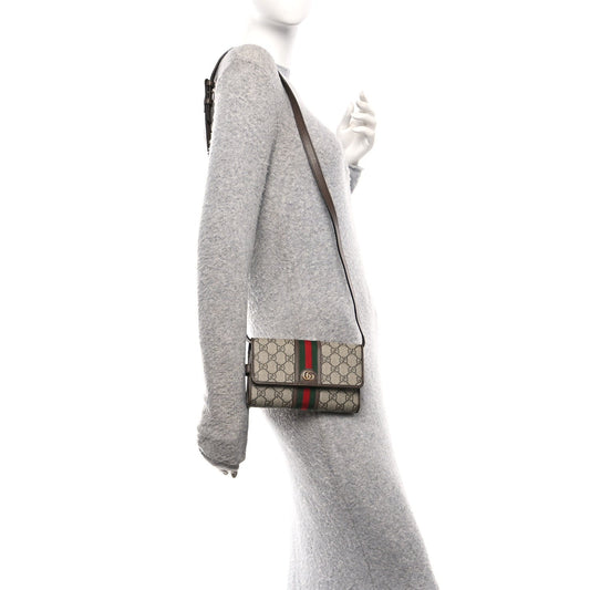 GG Supreme Monogram Web Ophidia Crossbody Wallet Beige New Acero