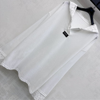 Miu SS26 Lace Hooded Long Sleeve Pullover White Wool Polyester 350278