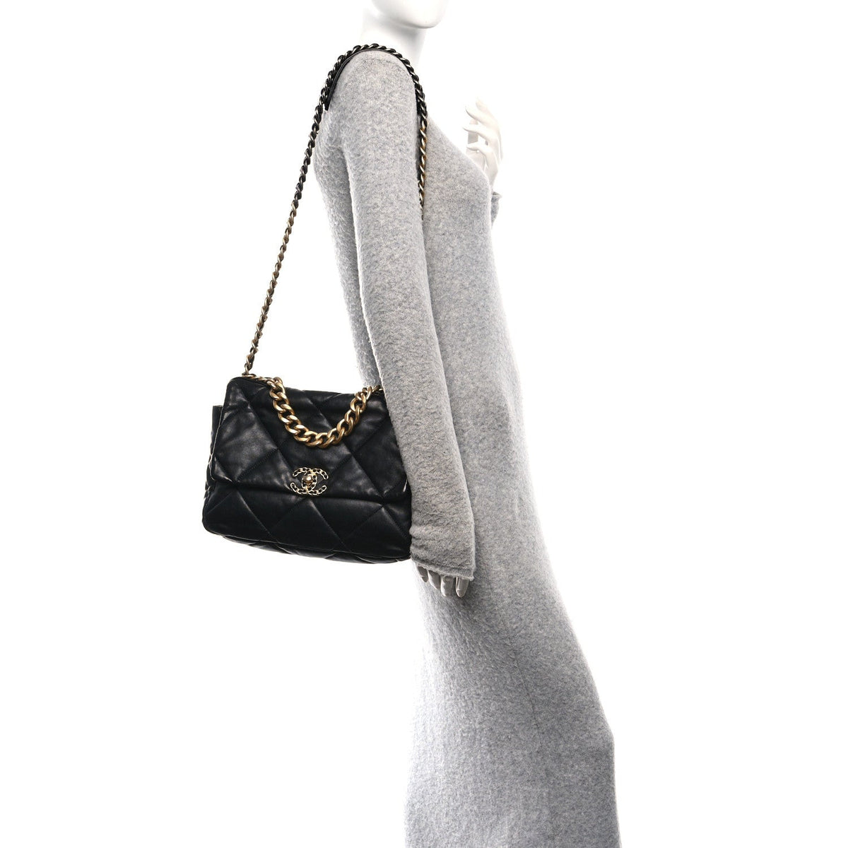 Lambskin Quilted Large Chanel 19 Flap Black