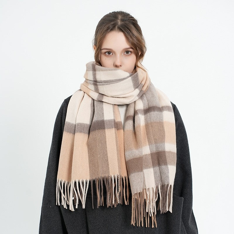 Fringed Plaid Shawl Scarf