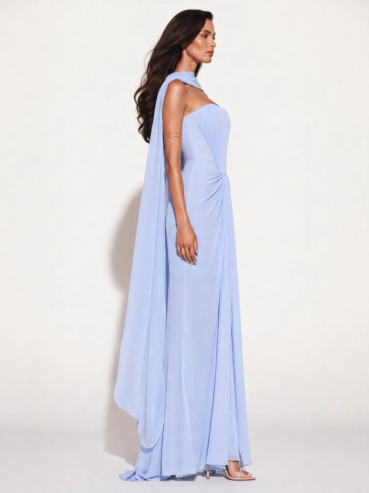 Ellie Pleated Strapless Draped Maxi Dress