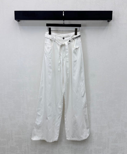 CC Wide-Leg Trousers White Cotton Lyocell 350198
