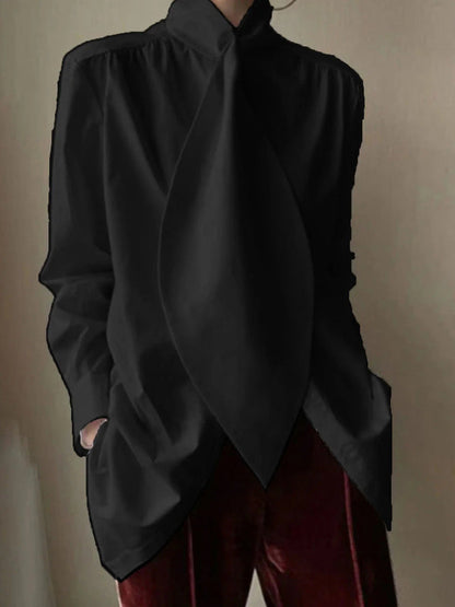Long Sleeves Loose Solid Color High-Neck Blouses&Shirts Tops