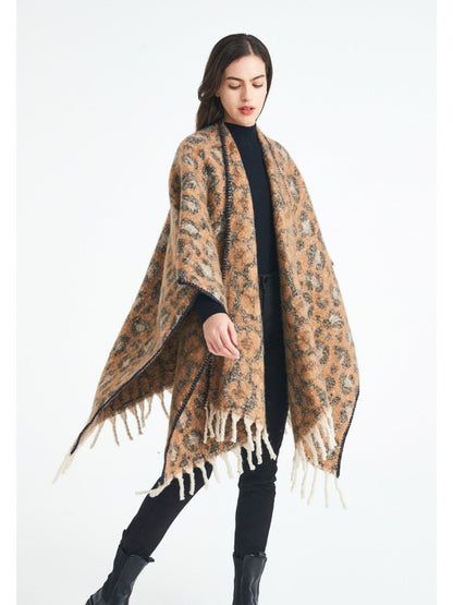 Scarvii - Thick Leopard Printed Wrap Shawl with Tassels