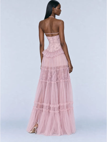 Serafina Lace Detail Tiered Maxi Dress