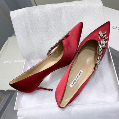 Manolo Women's Nadira Pumps 70 Red Satin