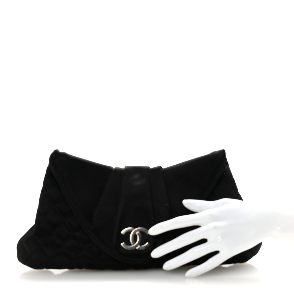 Satin Quilted Half Moon Clutch  Black