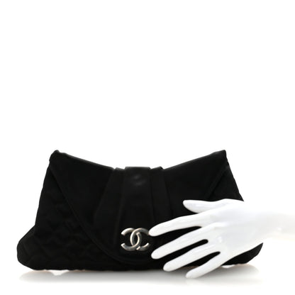 Satin Quilted Half Moon Clutch  Black