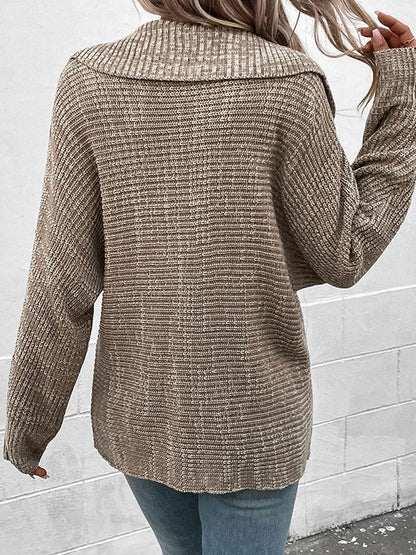 Casual Loose Long Sleeves Solid Color Lapel Collar Sweater Tops