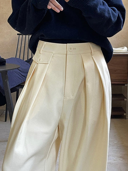 Loose Pleated Solid Color Casual Pants Bottoms