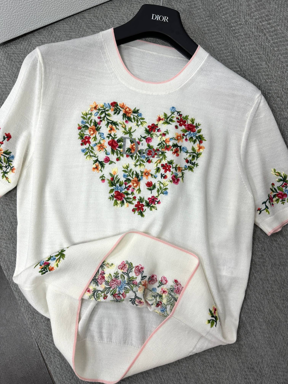 CD Dioramour Short-Sleeved Embroidered Sweater White Wool 349487