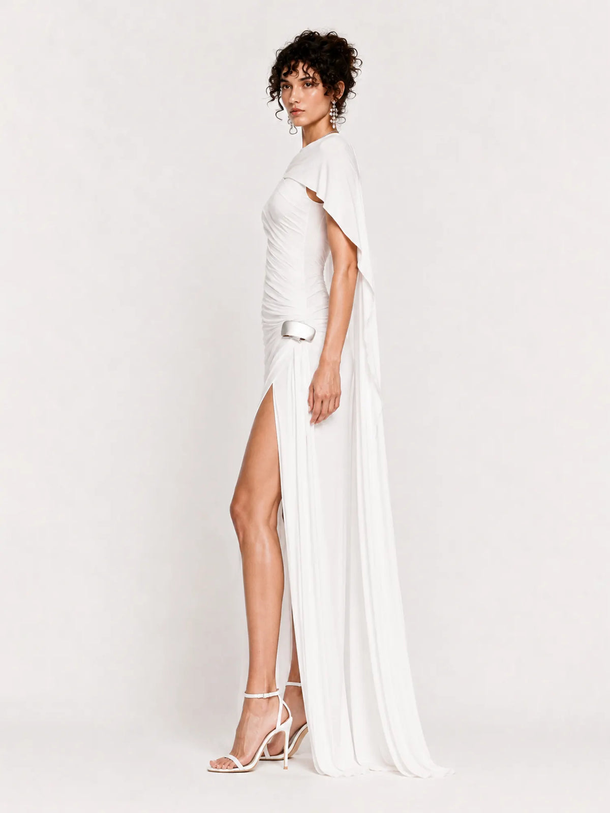 Willow One-Shoulder Pleated Cape Midi Dress