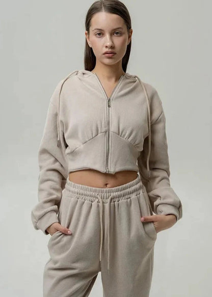 Cropped Hoodie and Jogger Set Soft Breathable Fabric