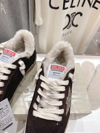 Golden Goose 2025 Shearling Sneaker Brown Silver Suede Wool 491659