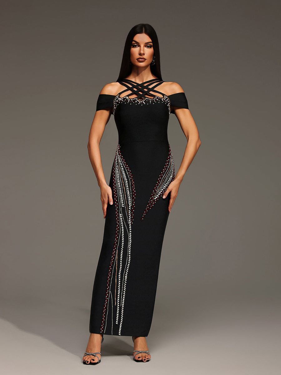 Astrid Sleeveless Diamond Bandage Maxi Dress