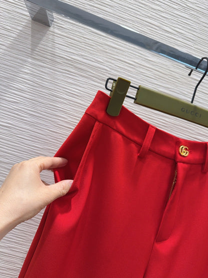GG Crêpe Elegant Trousers With Double G Button Red Wool 346705