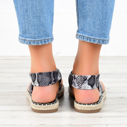 Women'S Hemp Rope Woven Snake Print Herringbone Sandals